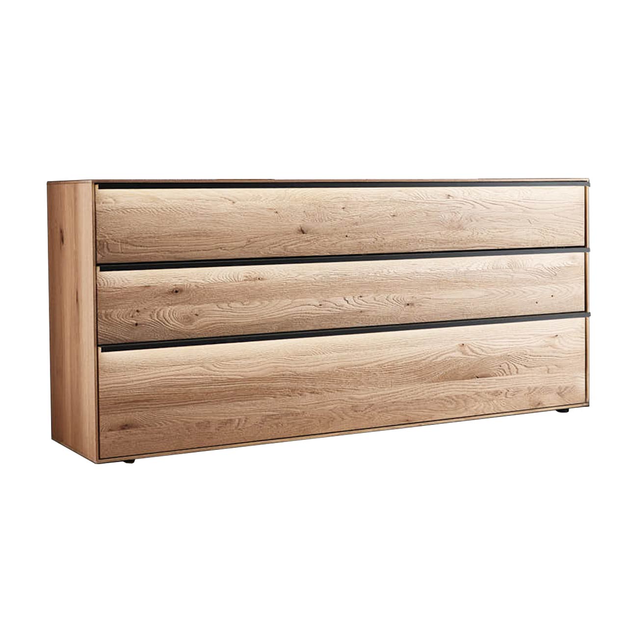 massives Lowboard aus Kerneiche Natur mit 1 Klappe & 2 Schubkästen